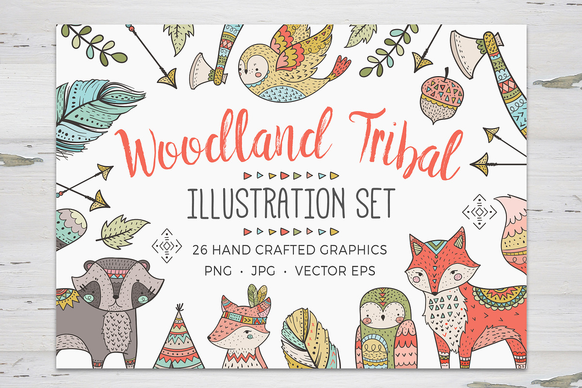 Woodland Tribal Illustration Set, an Animal Illustration by PetiteMarket (Photo 1 of 3)