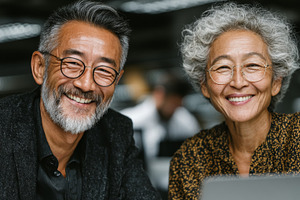 Smiling older professionals posing in modern office environment with great ligh, a Person Photo by AS photostudio
