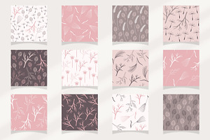 Hand-Drawn Wildflowers Patterns Set