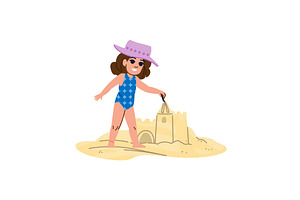 Little girl building sandcastle on, a Sport Illustration by pikepicture