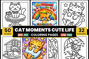 Cat Moments Cute Life Coloring Pages, an Animal Illustration by Design Station