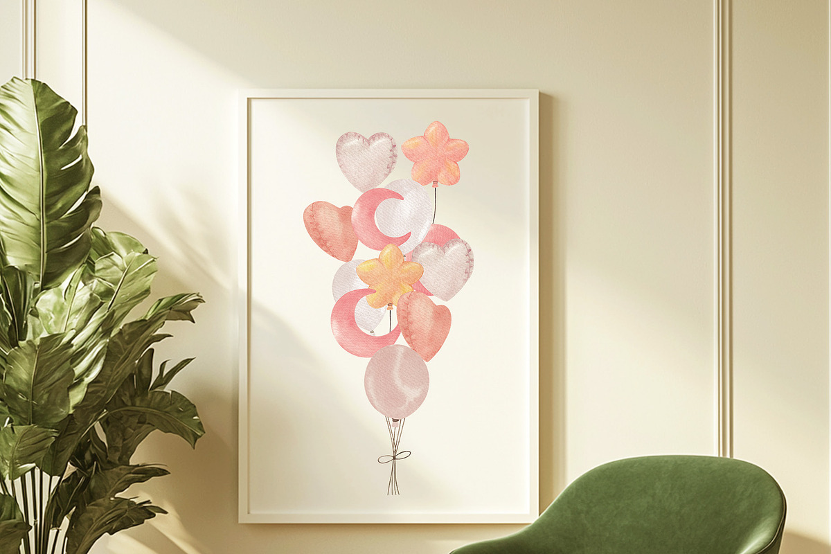 Watercolor Balloons Clipart Set, a Decorative Illustration by Sunshine Art (Photo 4 of 8)