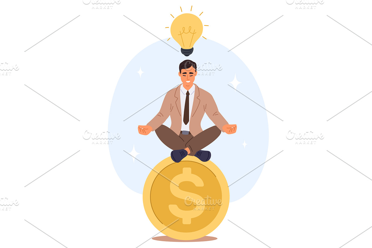 Businessman meditates on large gold, a Finance Illustration by Vectorbuum