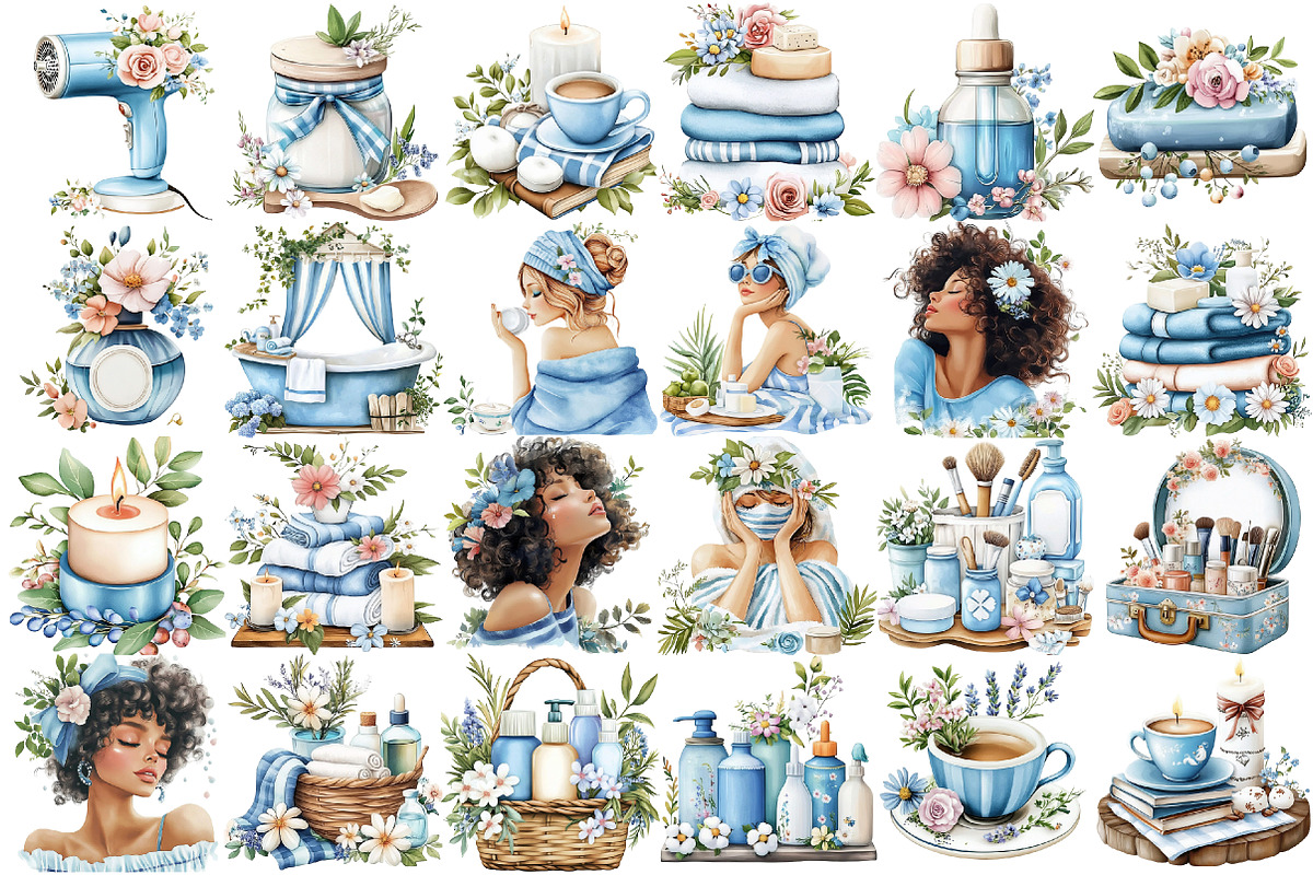 Watercolor Self Care Clipart Bundle, a Seasonal Illustration by designcity5 (Photo 2 of 5)