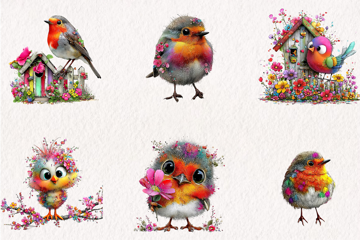 Whimsical Watercolor Birds Clipart, a Seasonal Illustration by CreationArt (Photo 2 of 6)