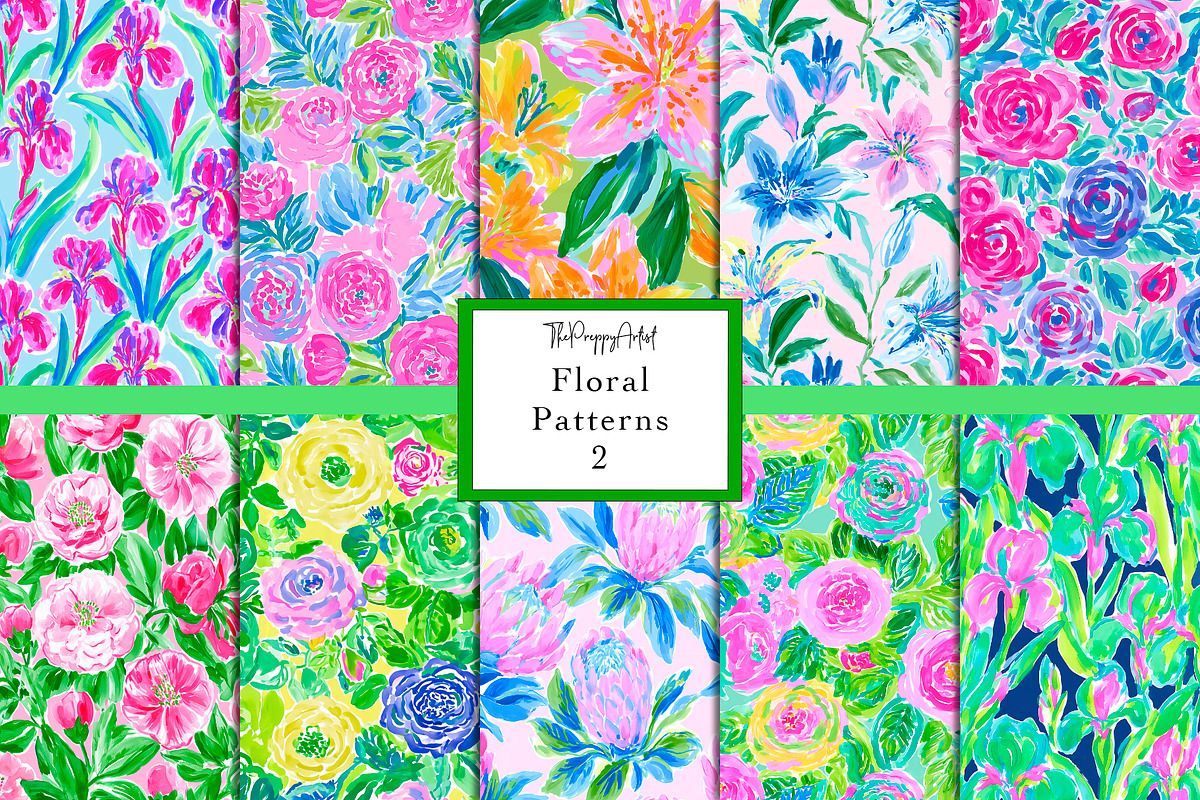 Seamless Floral Patterns, a Pattern Graphic by The Preppy Artist (Photo 1 of 11)