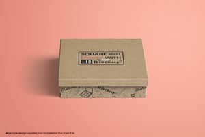 Square Kraft Paper Gift Box Mockup