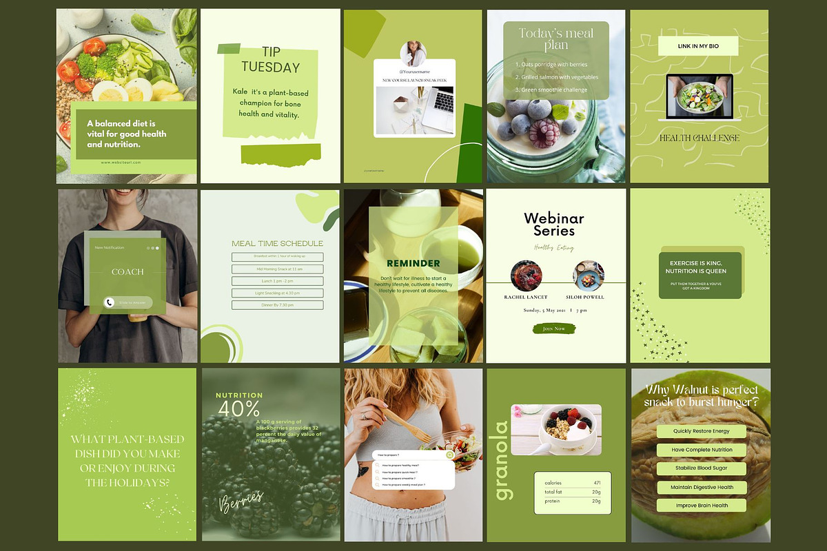 Nutrition Coach Instagram Canva Kit, a Social Media Template by Deepa Template Studio (Photo 4 of 12)