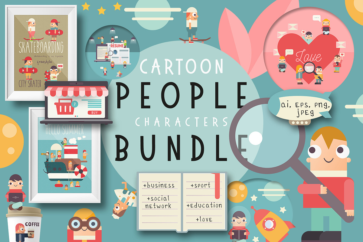 Cartoon People Bundle, an Education Illustration by ELFIVETROV DESIGN (Photo 1 of 13)