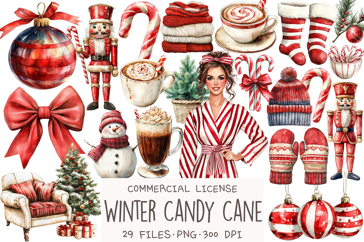 Cozy Winter Candy Cane Clipart, an Illustration by OK Design (Photo 1 of 5)
