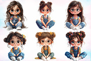 Watercolor Quirky Girl Clipart PNG, a Seasonal Illustration by Canvas Craft (Thumbnail 2 of 3)
