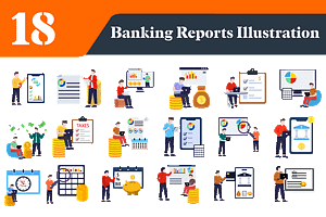 Banking Reports Illustrations Bundle, a Work Illustration by EllaMaiyaali