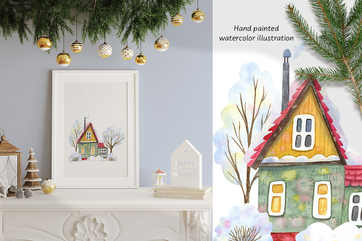 Snowmen Village Watercolor Clipart, an Illustration by Anna Druzhkova (Photo 19 of 20)