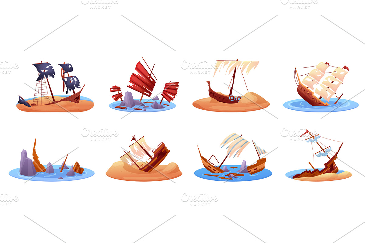 Wrecked ships. Wreckage of old, an Illustration by LadadikArt