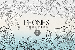 Peonies SVG line art PNG, EPS, PDF