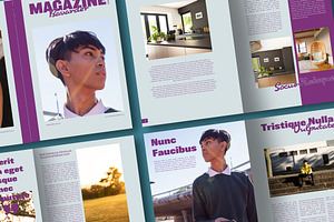 Blue Magazine Layout Purple Accents, a Magazine Template by wavebreak