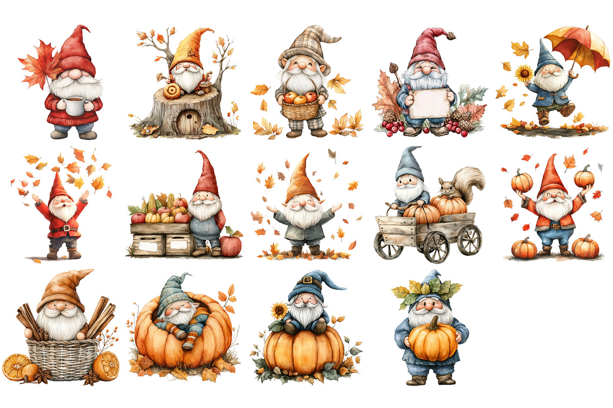 Autumn Harvest Gnome Clipart Set, an Illustration by Craft Nest (Photo 4 of 4)