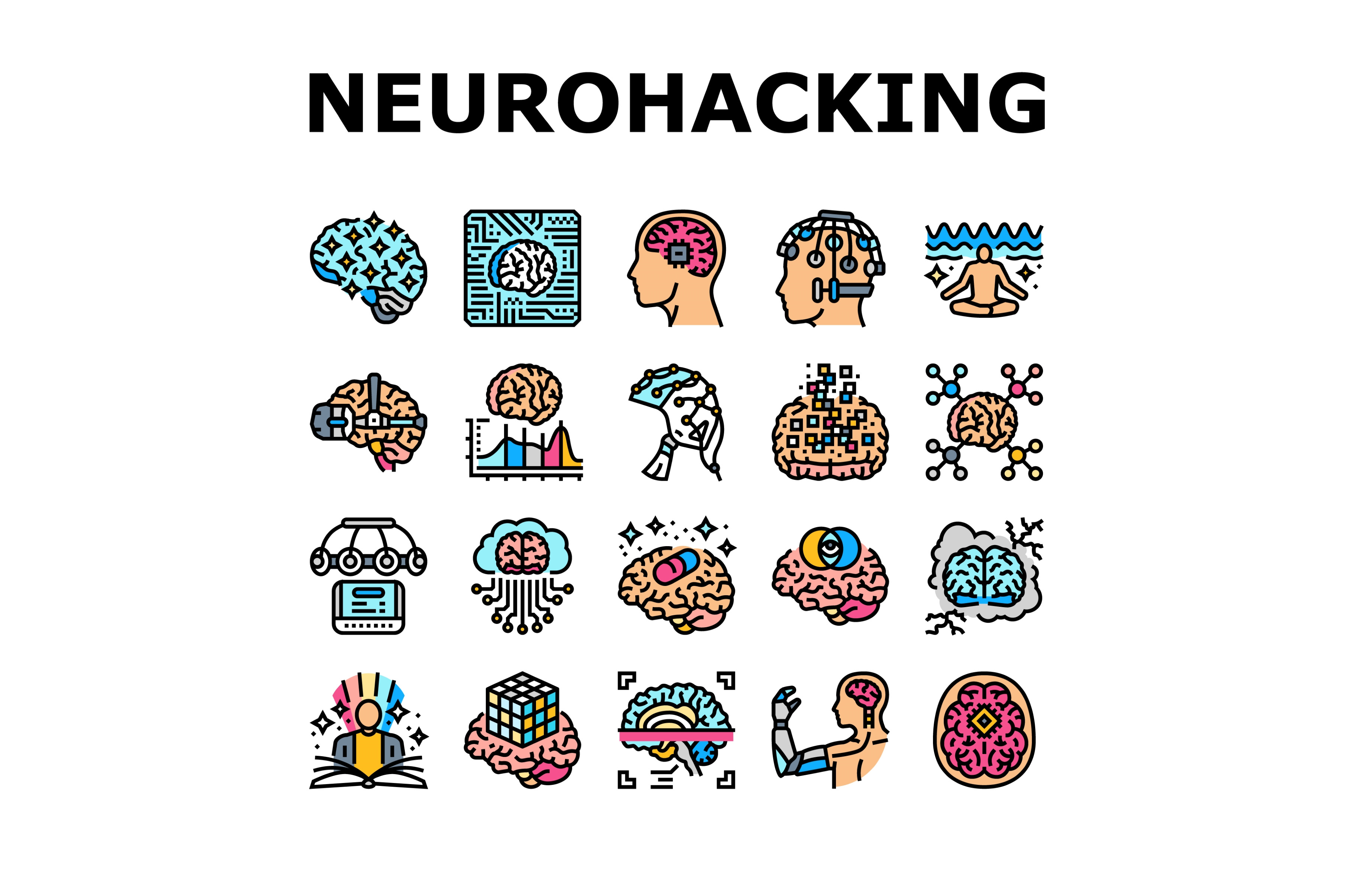 neurohacking neuroplasticity icons, an Object Illustration by pikepicture