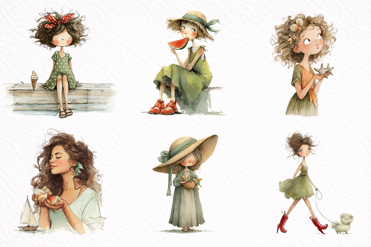 Watercolor Summer Girl Clipart, an Illustration by DreamArtGraphic (Photo 6 of 8)