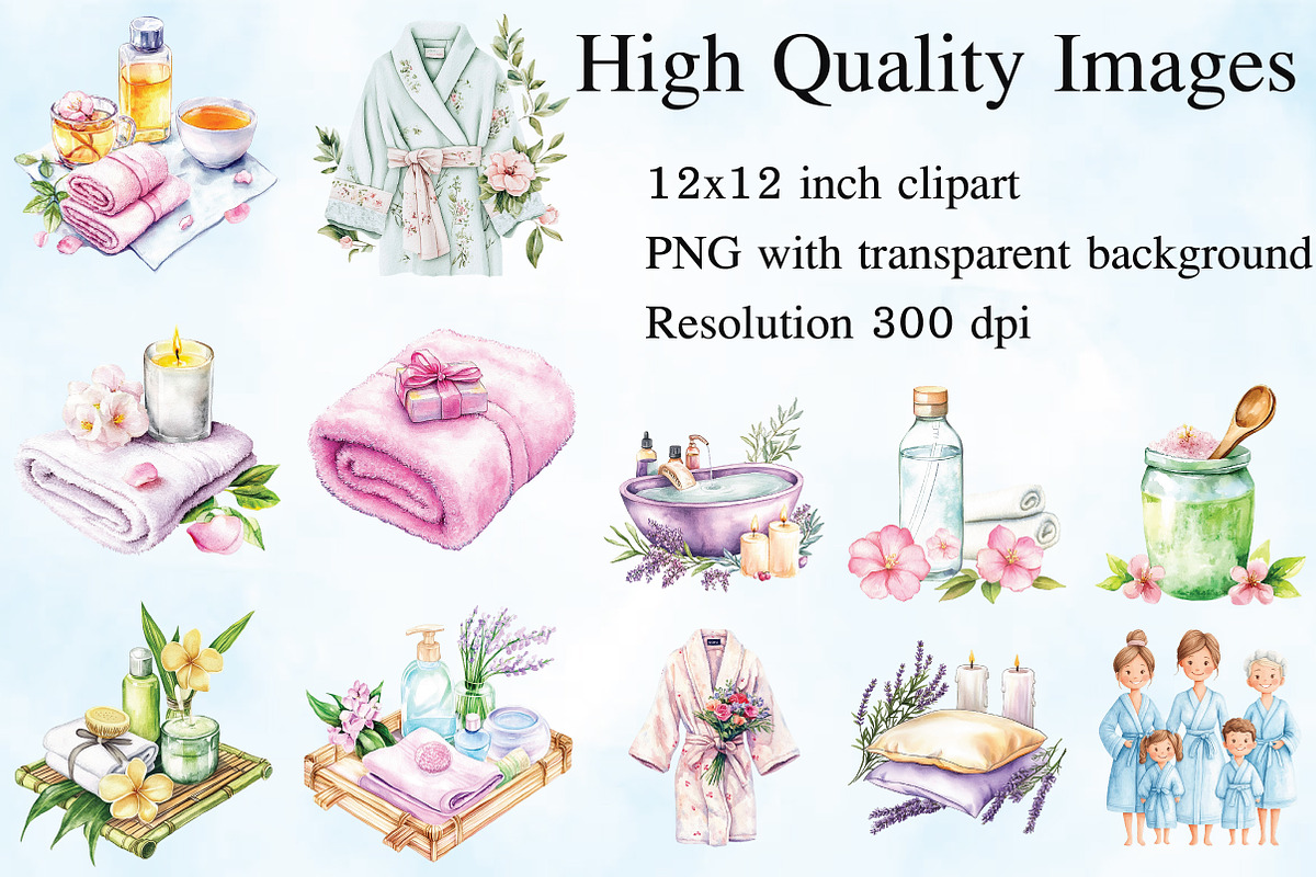 Spa Mothers Day Watercolor Clipart, an Illustration by Craft Nest (Photo 2 of 5)