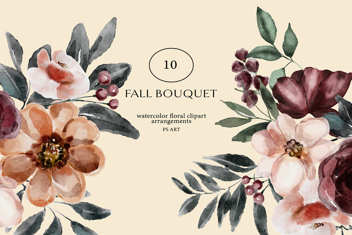 Watercolor Fall Flowers Clipart Set, a Person Illustration by Pink Studio Art (Photo 6 of 19)
