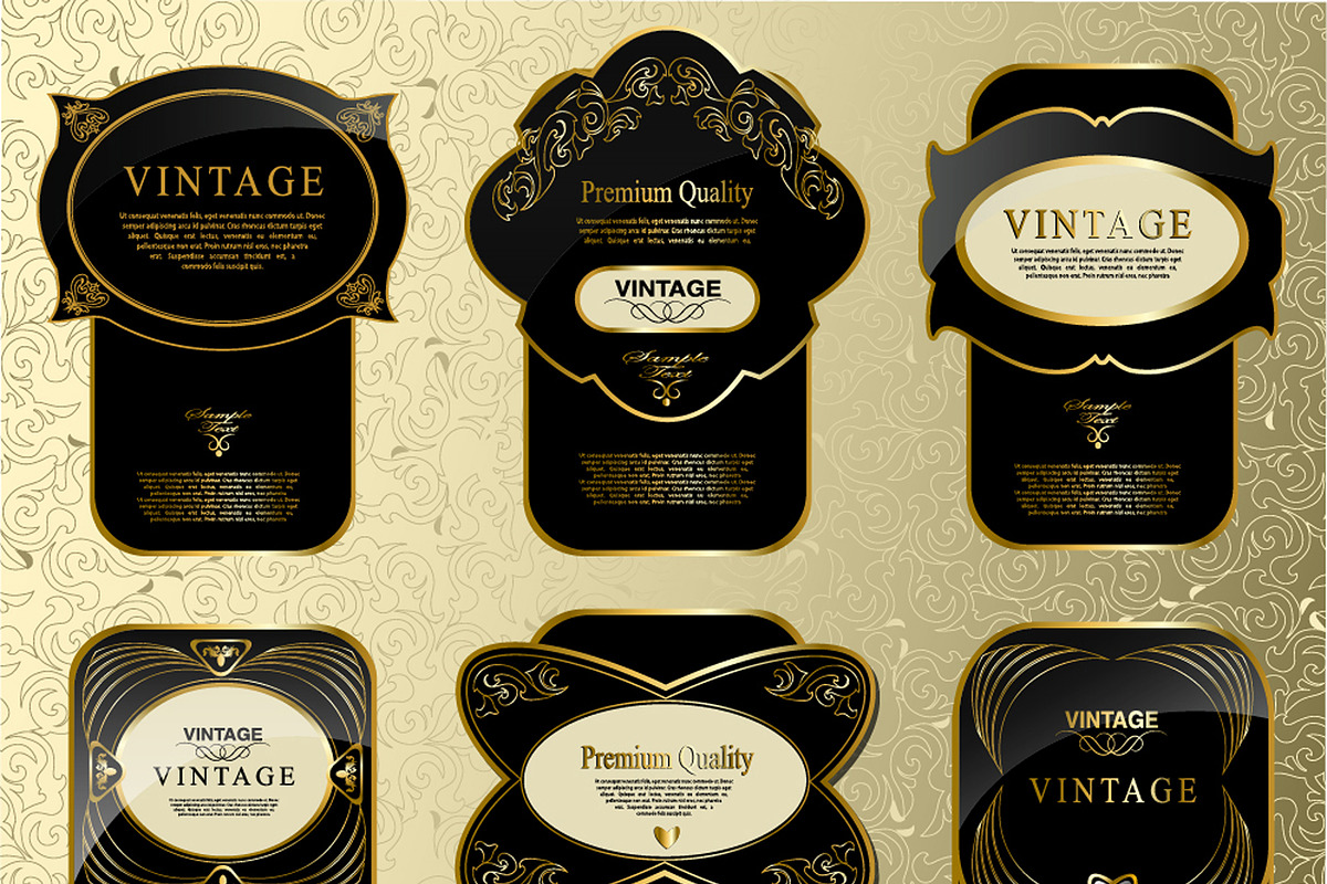 Retro black gold labels set 1, a Decorative Illustration by Merfin (Photo 7 of 10)