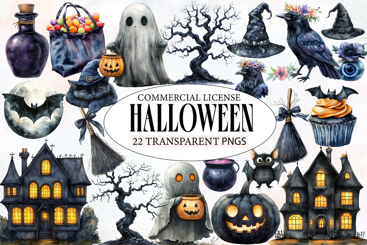 Watercolor Halloween Clipart, an Illustration by Designworld (Photo 1 of 6)
