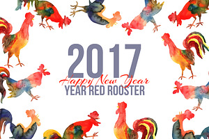 Watercolor roosters