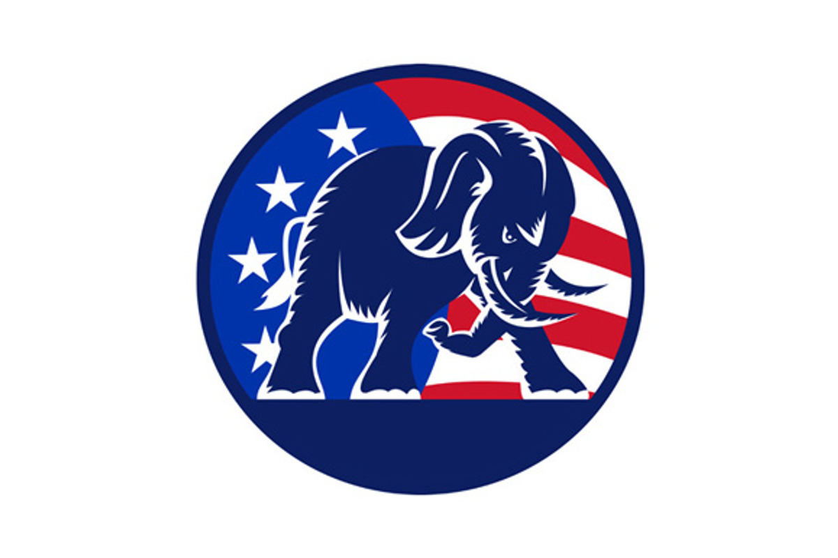 Republican Elephant Mascot USA Flag, an Animal Illustration by patrimonio
