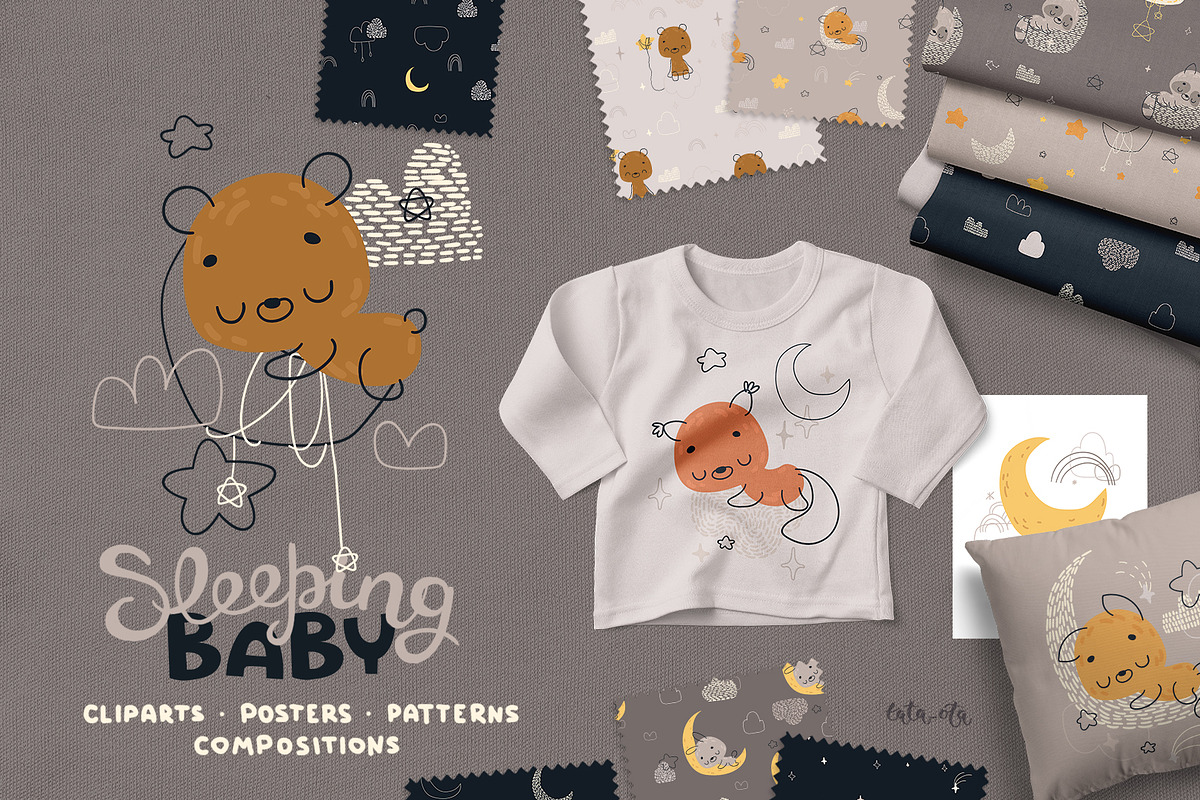 Sleeping baby animals. clipart, an Animal Illustration by tata_ota (Photo 1 of 11)
