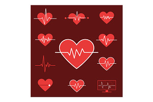 Heartbeat symbols and heart icons in, an Illustration by designvectx