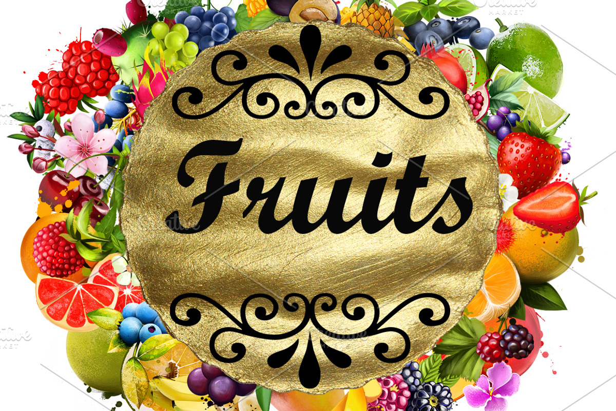Fruits and Berries Set. Digital Art, a Food Illustration by Dneprstock