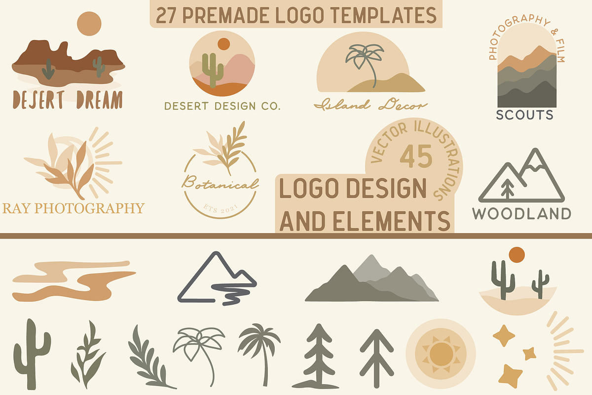 Boho Travel - 27 Logos & 45 Elements, a Work Illustration by Jake & Meg (Photo 1 of 7)