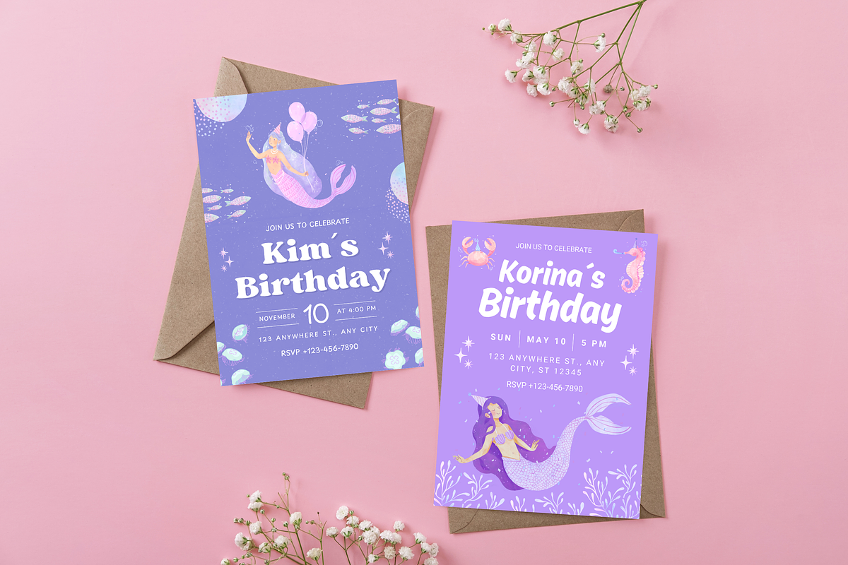 Mermaid Birthday Invitations, a Templates & Theme by TemplateCastleStore (Photo 4 of 9)