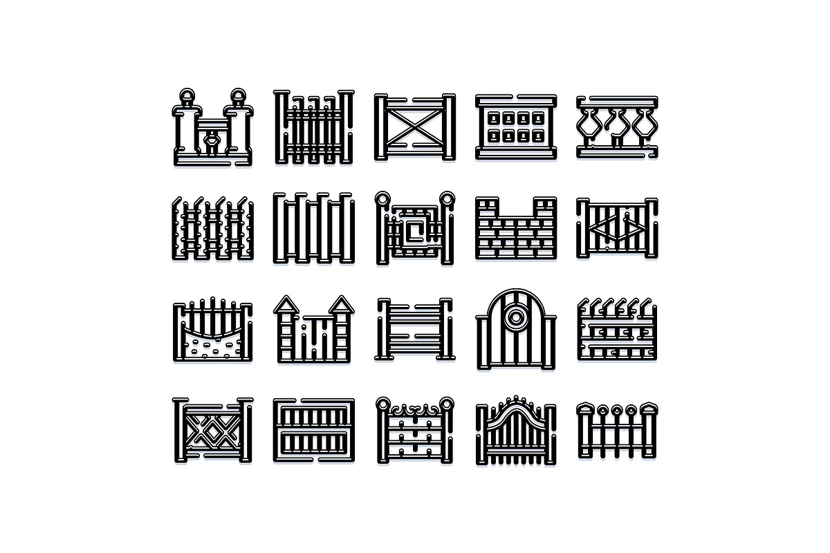 Fence and gate barriers line icons, an Object Graphic by pikepicture (Photo 1 of 3)