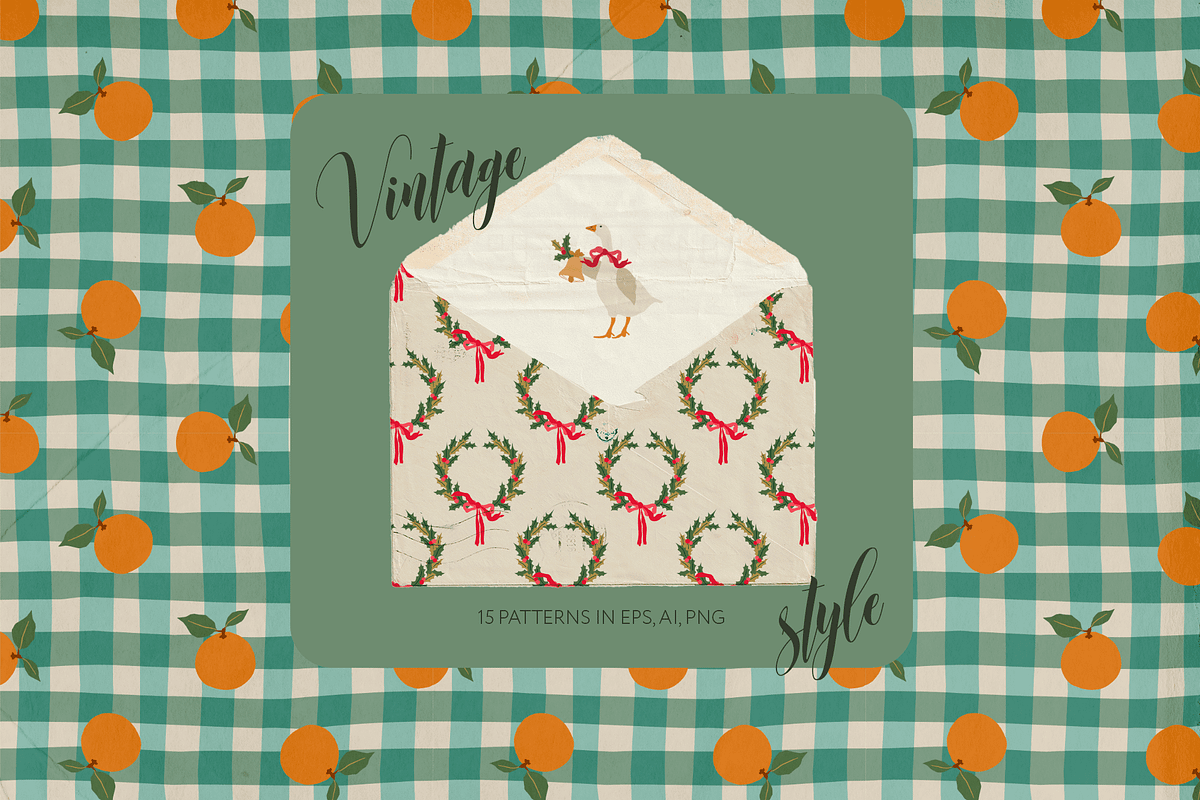Christmas Geese - vintage set, a Pattern Graphic by DigARTbyHavroshka (Photo 2 of 9)