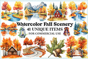 Watercolor Fall Scenery Clipart, an Illustration by Craft Nest (Thumbnail 1 of 4)