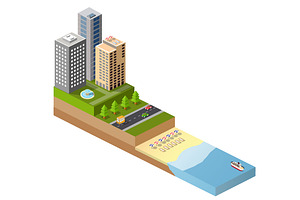 Isometric sunny beach, an Illustration by AlexZeL