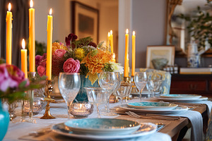 Elegant English dining tables styled with candlelight, floral ce, a Holiday Photo by Studio ANNA