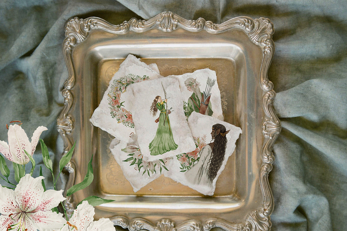 Watercolor Elf & Flowers Set, a Texture Illustration by Kaleriia (Photo 5 of 10)