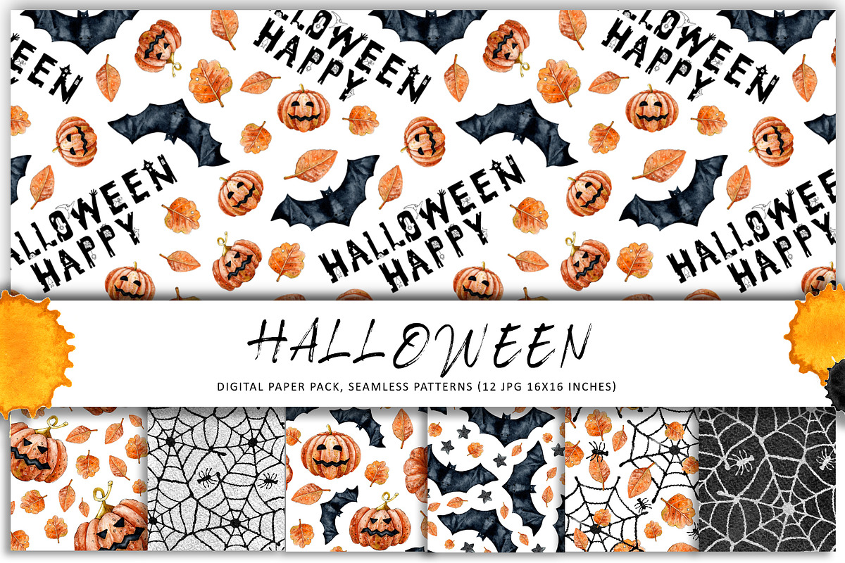 Happy halloween digital paper set, a Pattern Graphic by Artmanata (Photo 1 of 12)