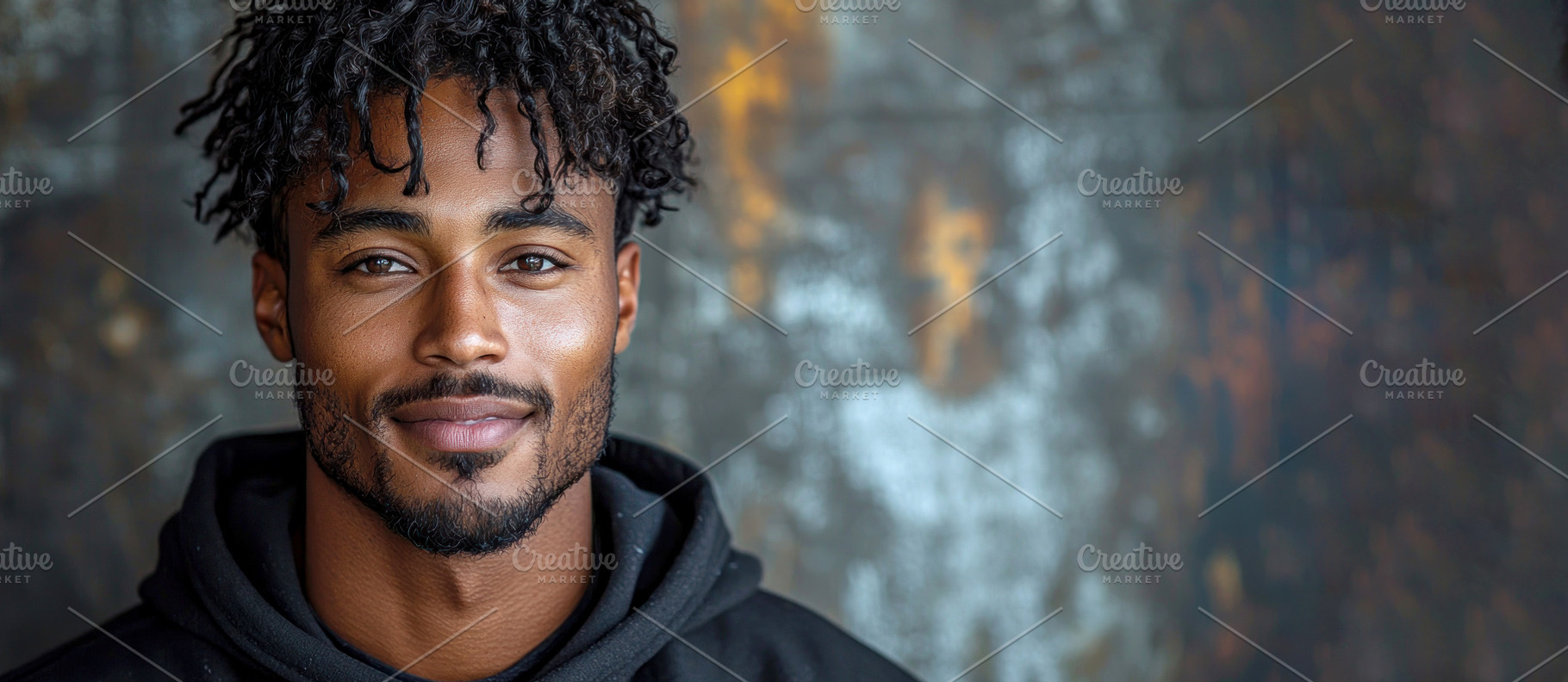 Confident young man with curly hair and hoodie looking directly, a Person Photo by José Manuel Gelpi