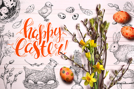 Hand drawn Easter set elements