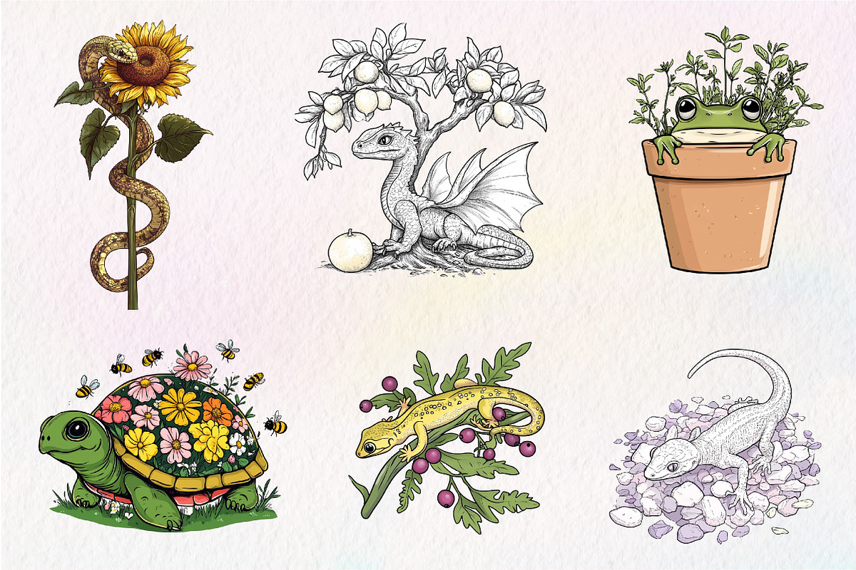 Botanical Summer Amphibians & Reptil, an Illustration by CreationArt (Photo 3 of 5)