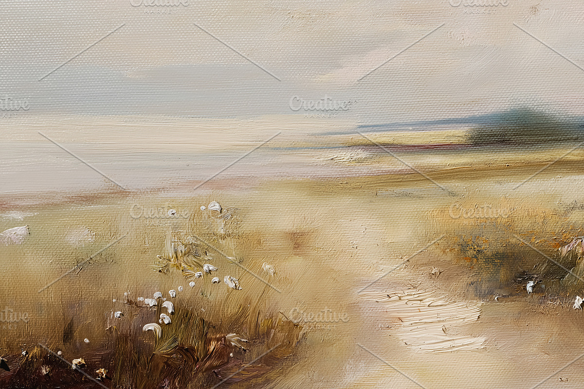 Impressionist oil painting depicting a calm field of tall grass, a Decorative Illustration by Studio ANNA