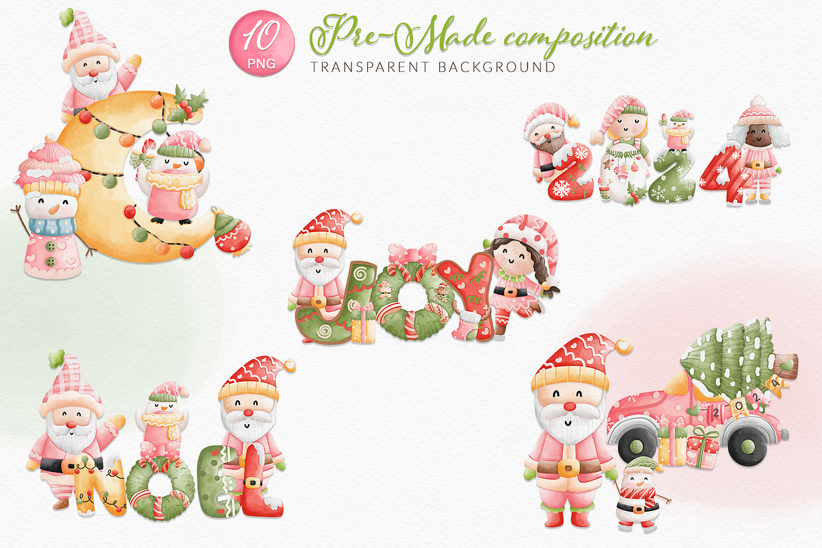 Charming Pink Christmas Watercolor, a Seasonal Illustration by Apixsala (Photo 4 of 5)