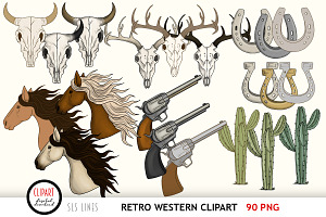 Western Retro Clipart - Cowboys PNG