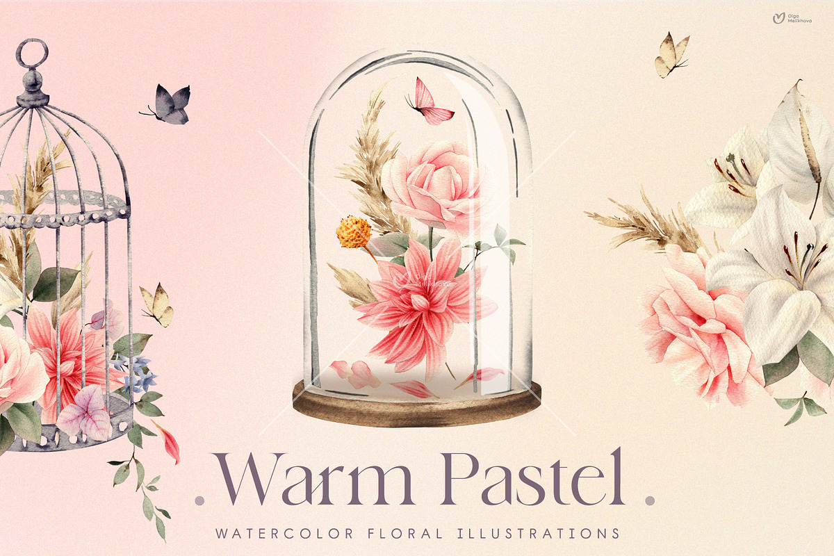 Watercolor Floral Bundle, a Texture Illustration by ollalya (Photo 2 of 112)
