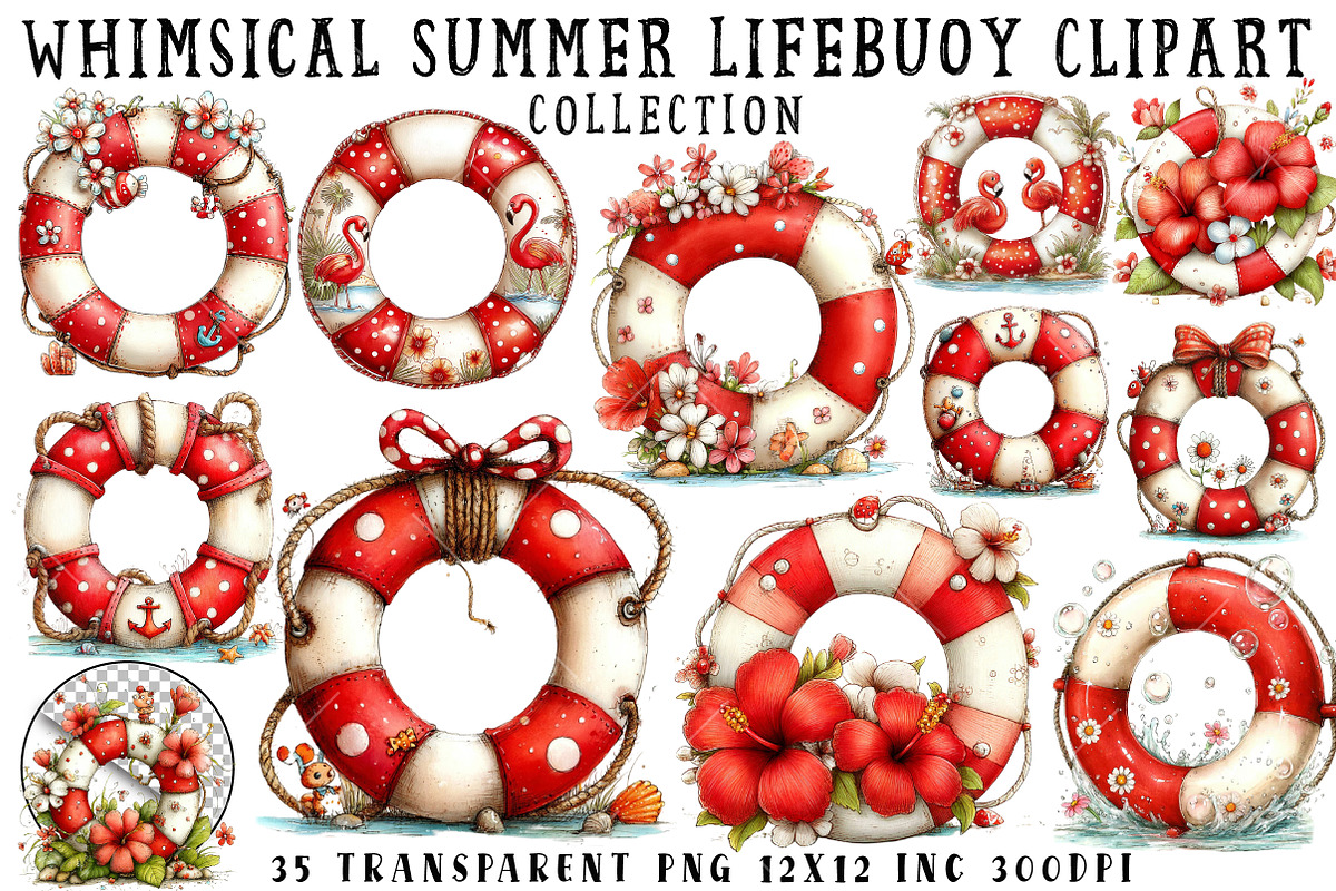Whimsical Summer Lifebuoy Clipart, an Illustration by OK Design (Photo 1 of 6)