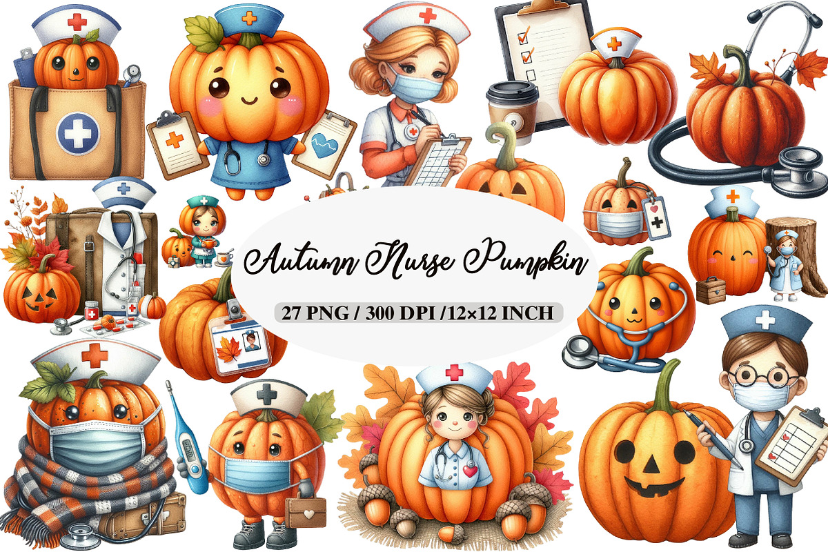 Autumn Nurse Pumpkin Clipart, an Illustration by Daily.Designs (Photo 1 of 5)